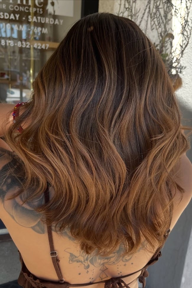 Mid-Back Golden Caramel Ombre — Caramel Brown Hair