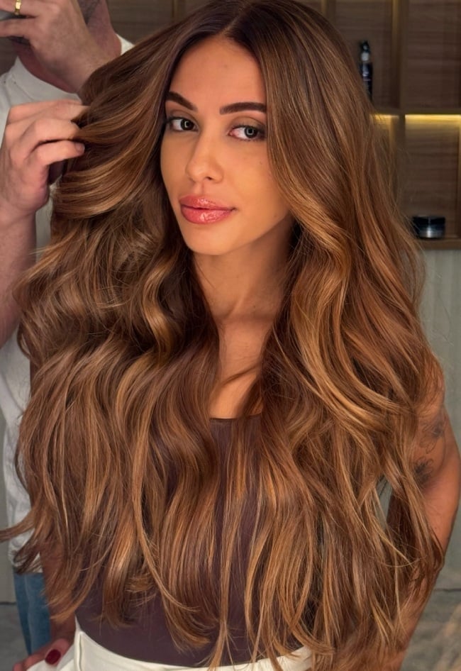 Long Golden Honey Brown With Caramel Highlights — Caramel Brown Hair