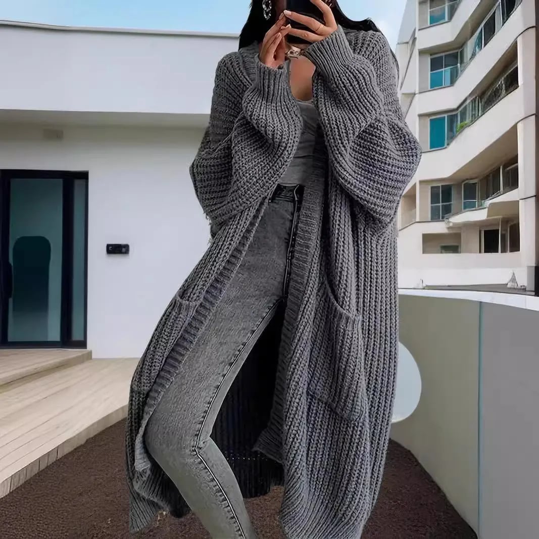 Oversized Gray Cardigan with Dramatic Length — Cardigan Outfits Ideas