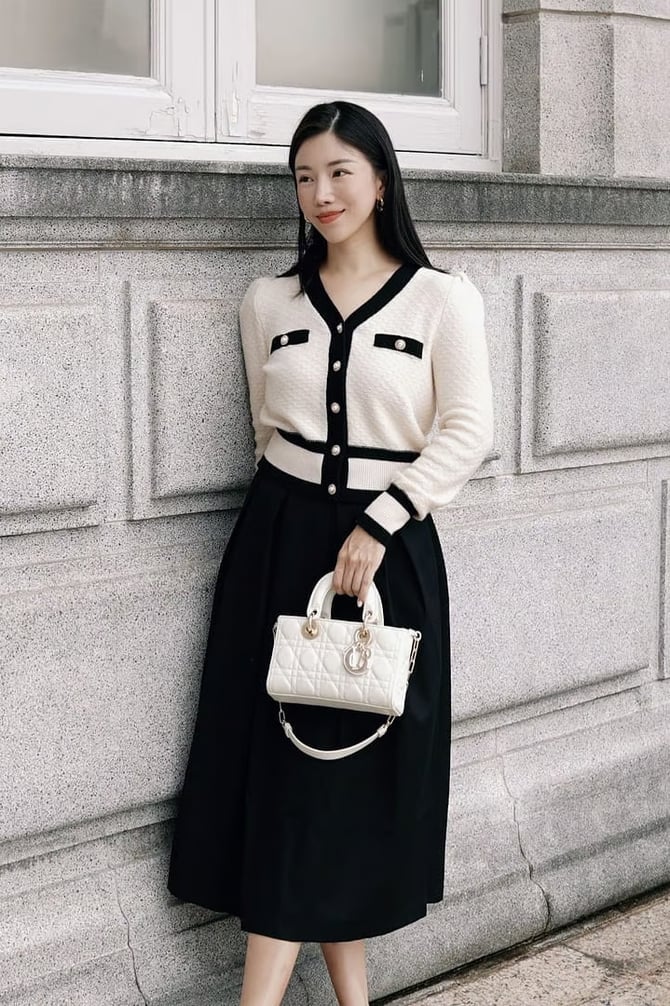Cream V-Neck Cardigan with Contrast Trim — Cardigan Outfits Ideas