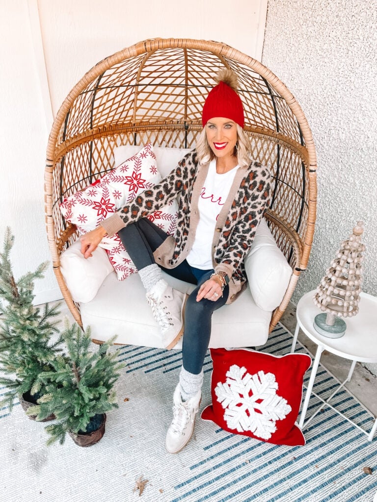 Leopard Print Cardigan With Leggings — Casual Christmas Outfits
