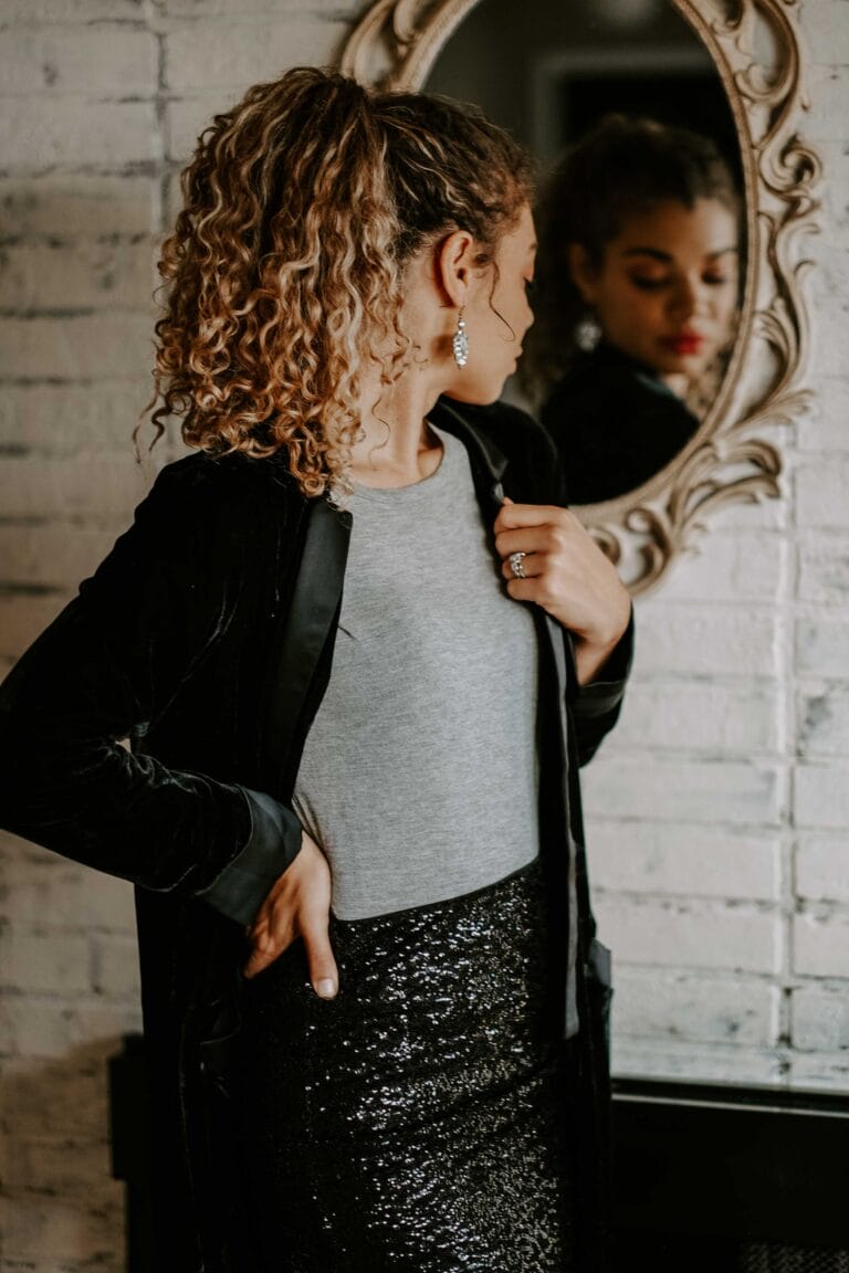 Velvet Blazer With Sequin Skirt — Casual Christmas Outfits