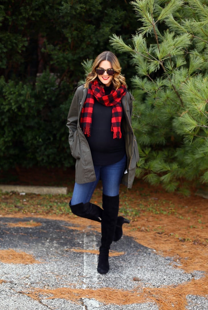Utility Jacket With Plaid Scarf — Casual Christmas Outfits