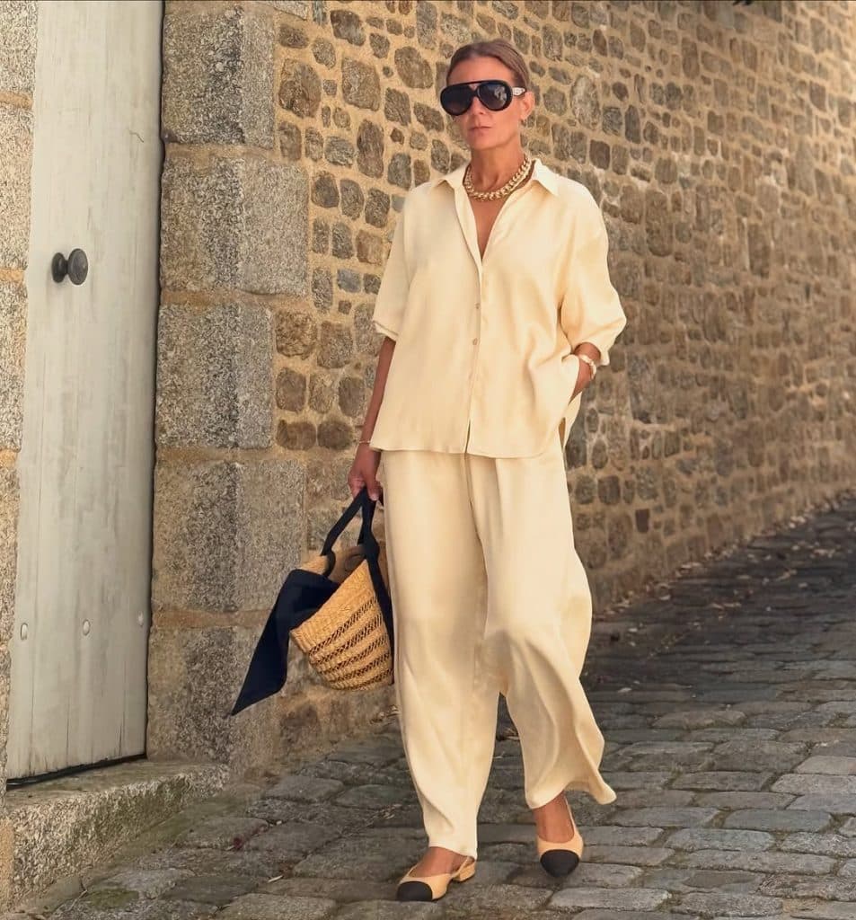 Pale Yellow Linen Set Offers Relaxed Comfort — Casual Church Outfit