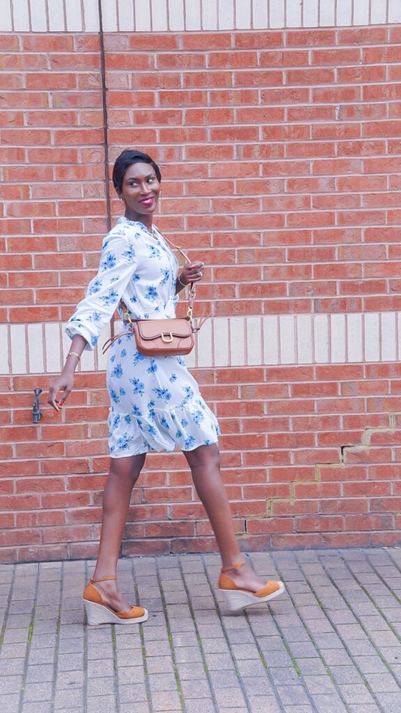 Floral Print Mini Dress with Ruffled Hem — Casual Church Outfit