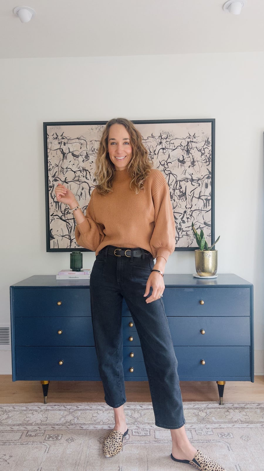 Mock Neck Sweater with Black Denim Jeans — Casual Church Outfit