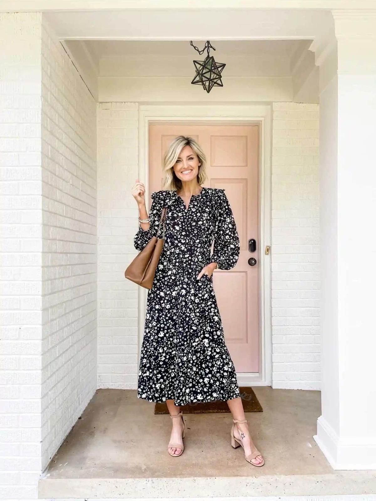 Floral Midi Dress with Tiered Skirt — Casual Church Outfit