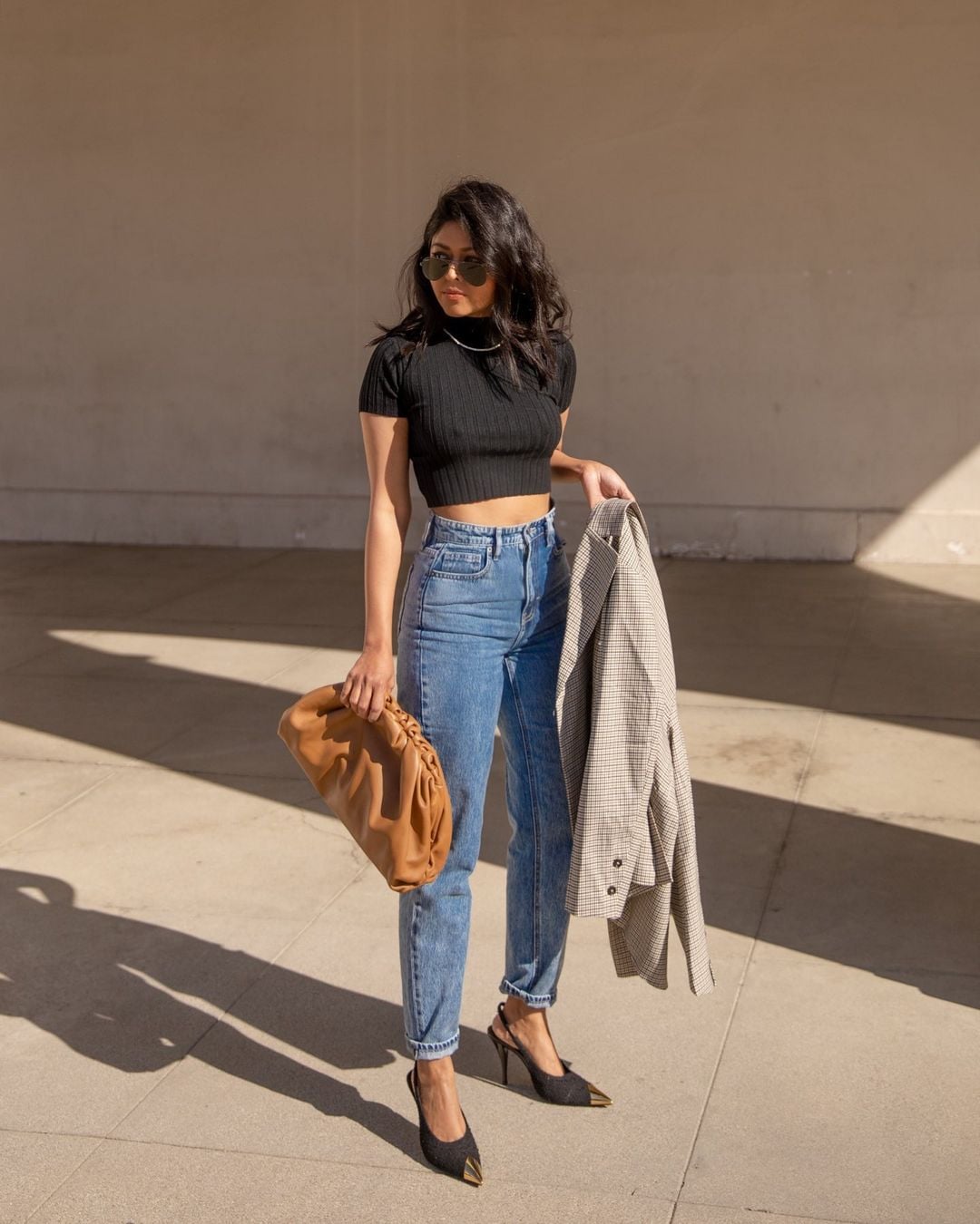 Straight Leg Jeans with Cropped Knit Top and Blazer — Casual Date Night Outfit