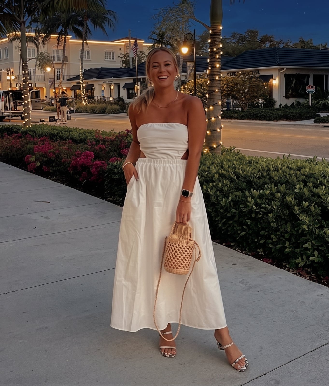White Linen Blend Cut-Out Maxi Dress — Casual Date Night Outfit