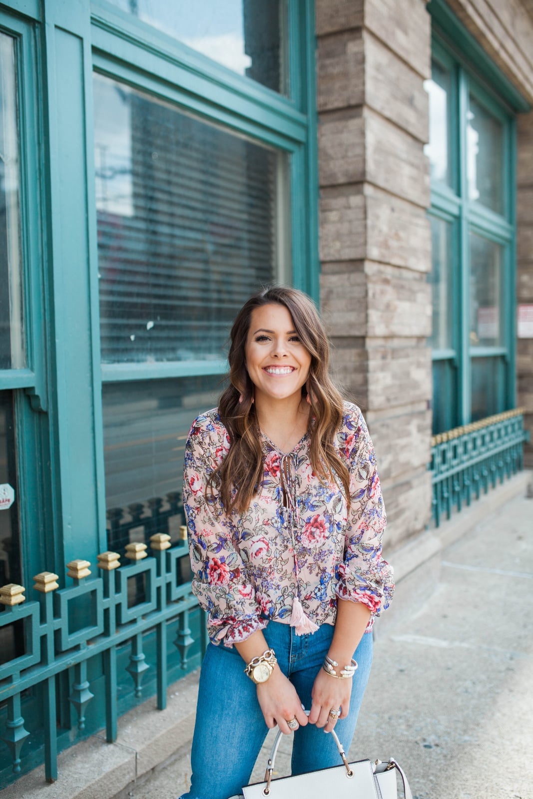 Floral Print Blouse with Straight Leg Jeans — Casual Date Night Outfit