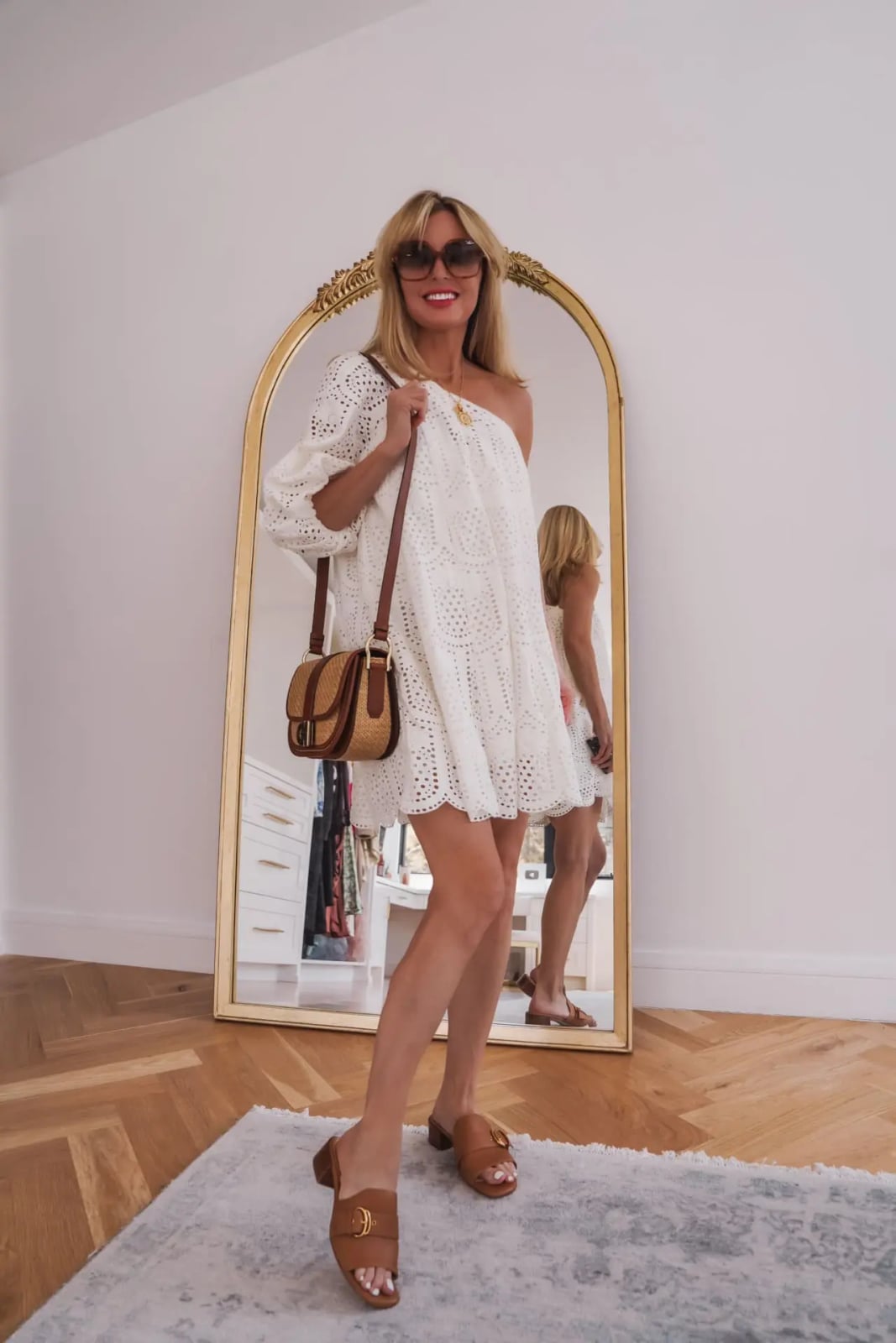 White Broderie Anglaise One-Shoulder Dress White Broderie Anglaise One-Shoulder Dress — Casual Dresses Outfits