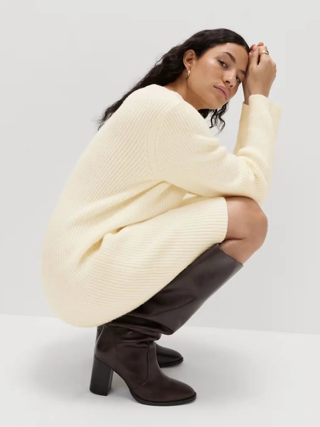 Cream Ribbed Knit Sweater Dress Cream Ribbed Knit Sweater Dress — Casual Dresses Outfits