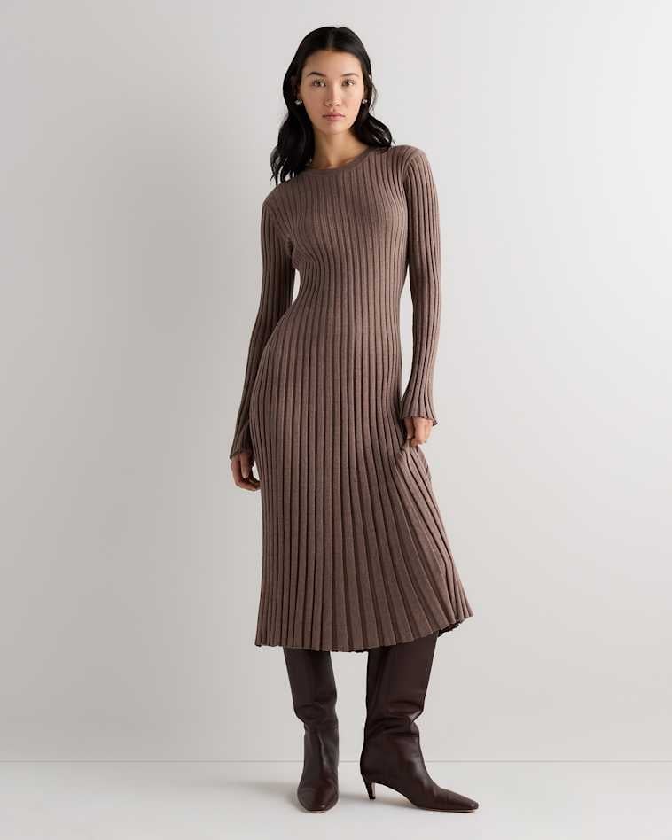 Brown Ribbed Knit Midi Dress Brown Ribbed Knit Midi Dress — Casual Dresses Outfits