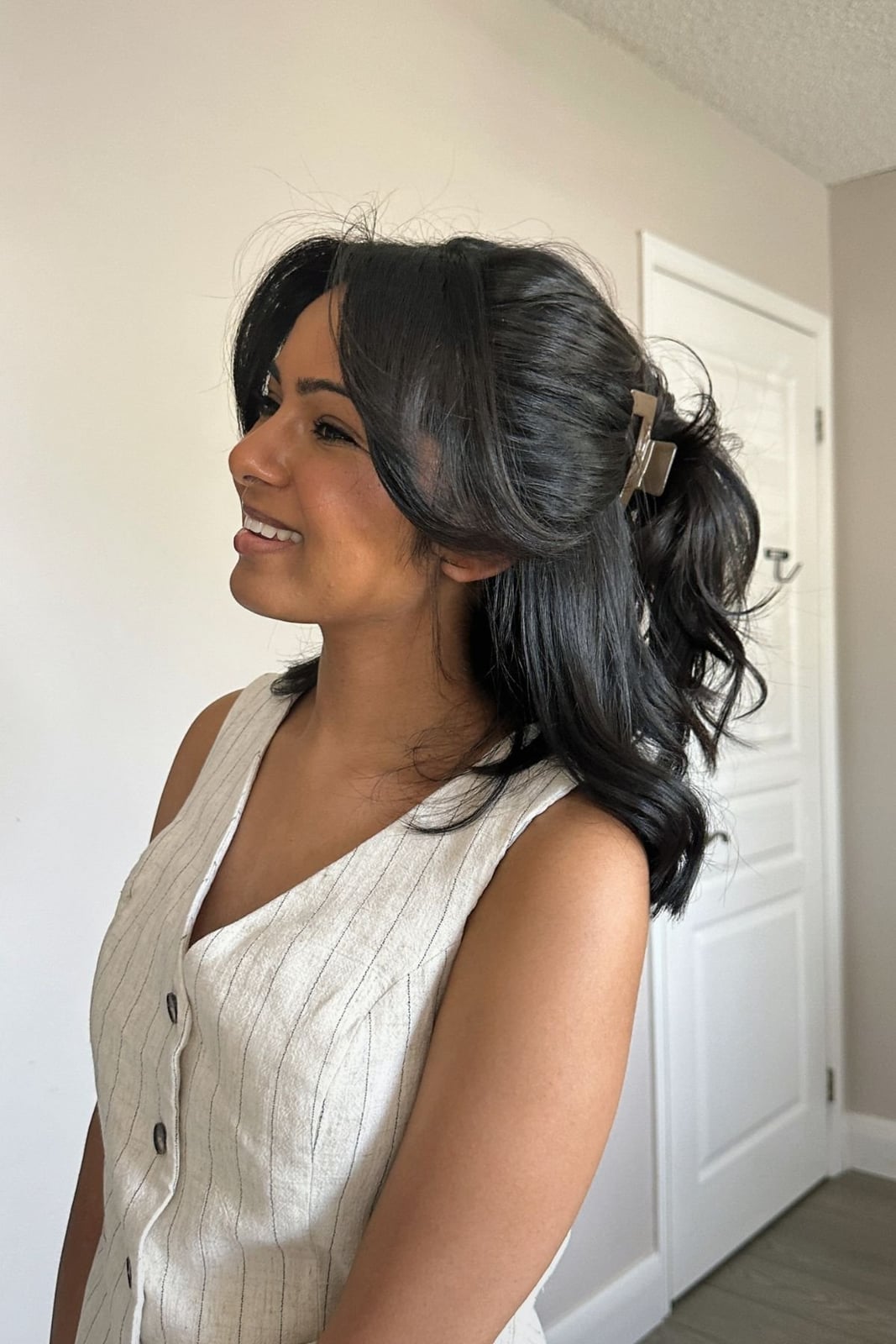 Half Up With Clip And Waves — Casual Hairstyles