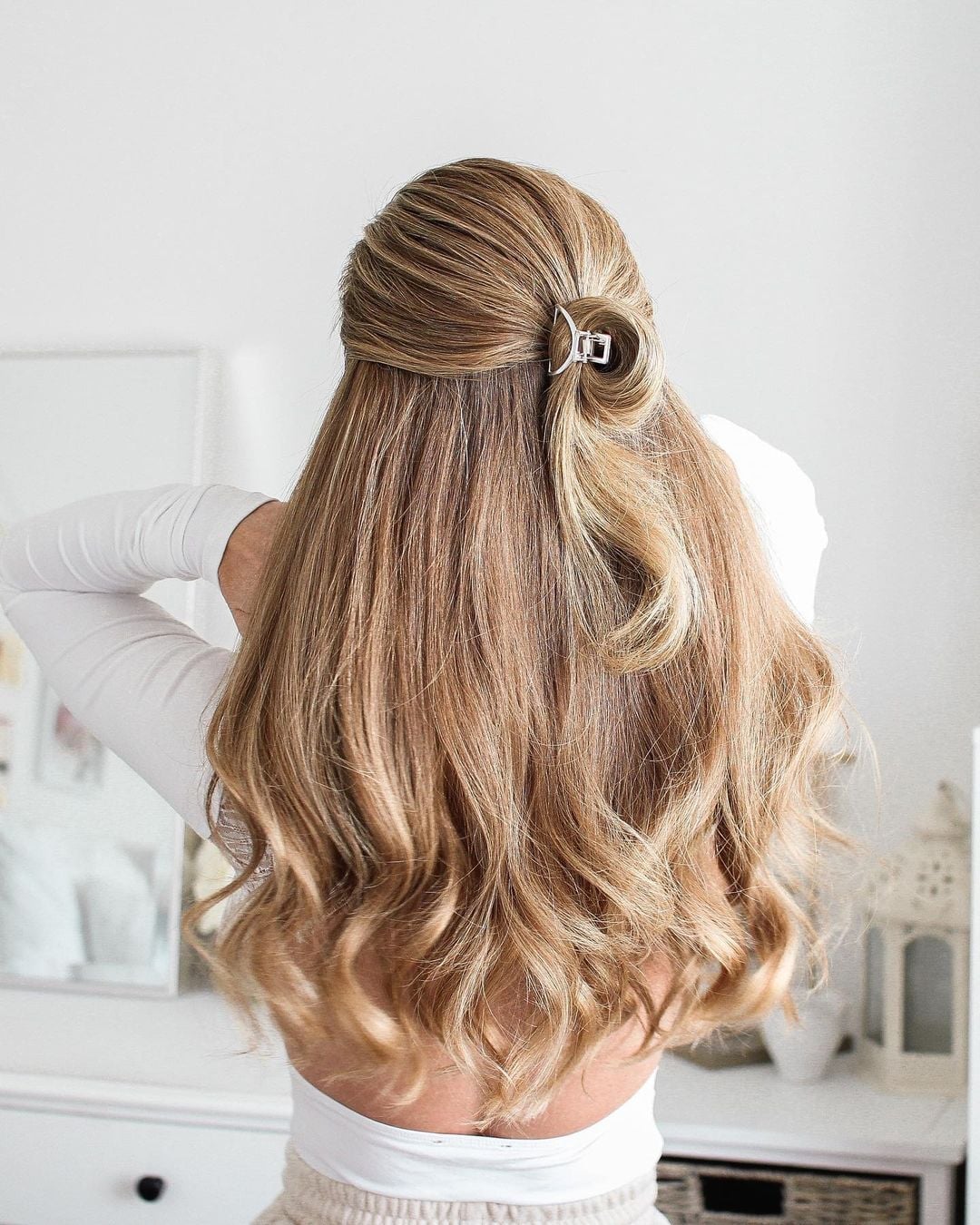 Dark Brown Half Up With Twisted Knot, Appearing Thick And Wavy — Casual Hairstyles