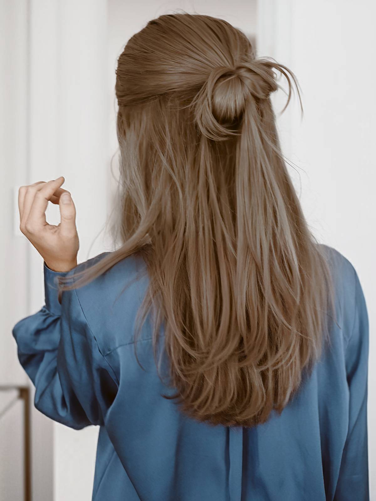 Ash Brown Half Up Messy Bun — Casual Hairstyles