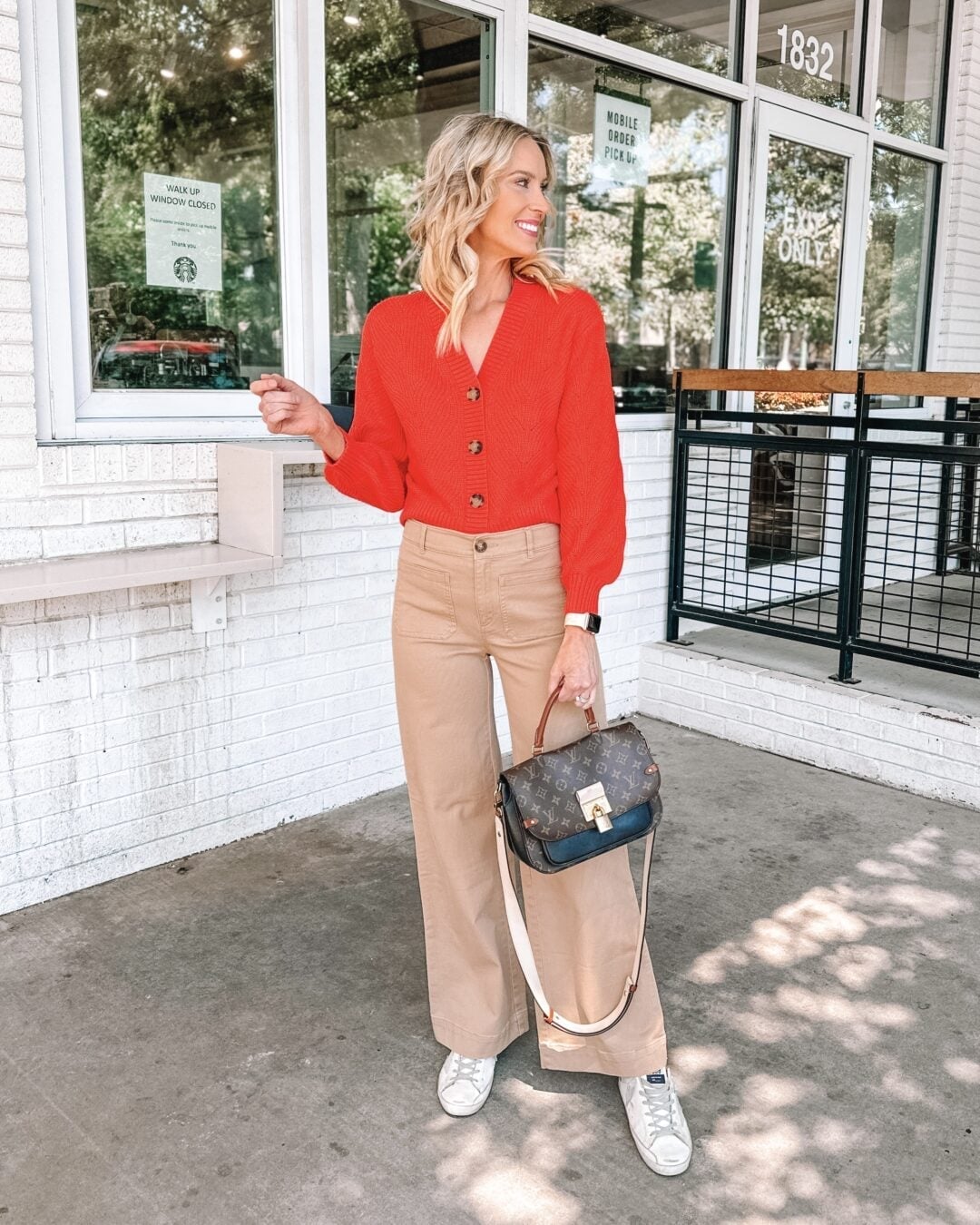 White Wide-Leg Trousers with Pink Sweater Draped — Casual Office Outfit