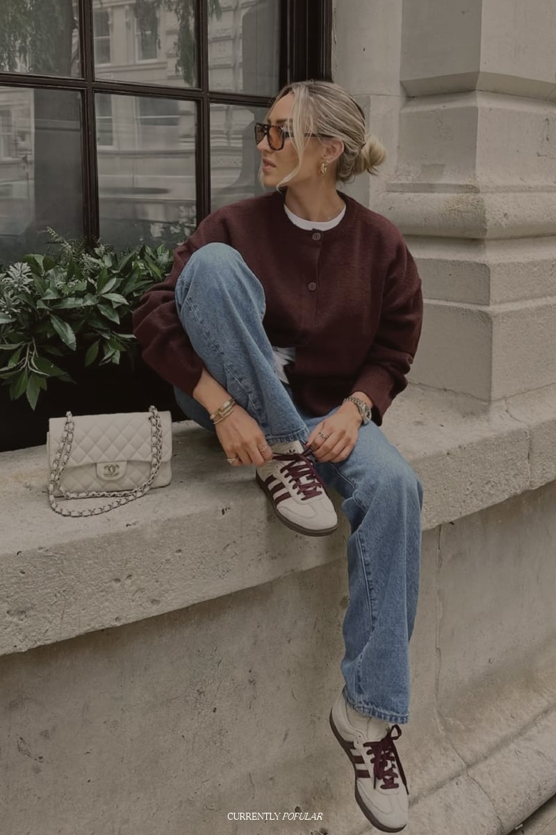Knit Cardigan Over Tee with Wide-Leg Jeans — Casual Outfits