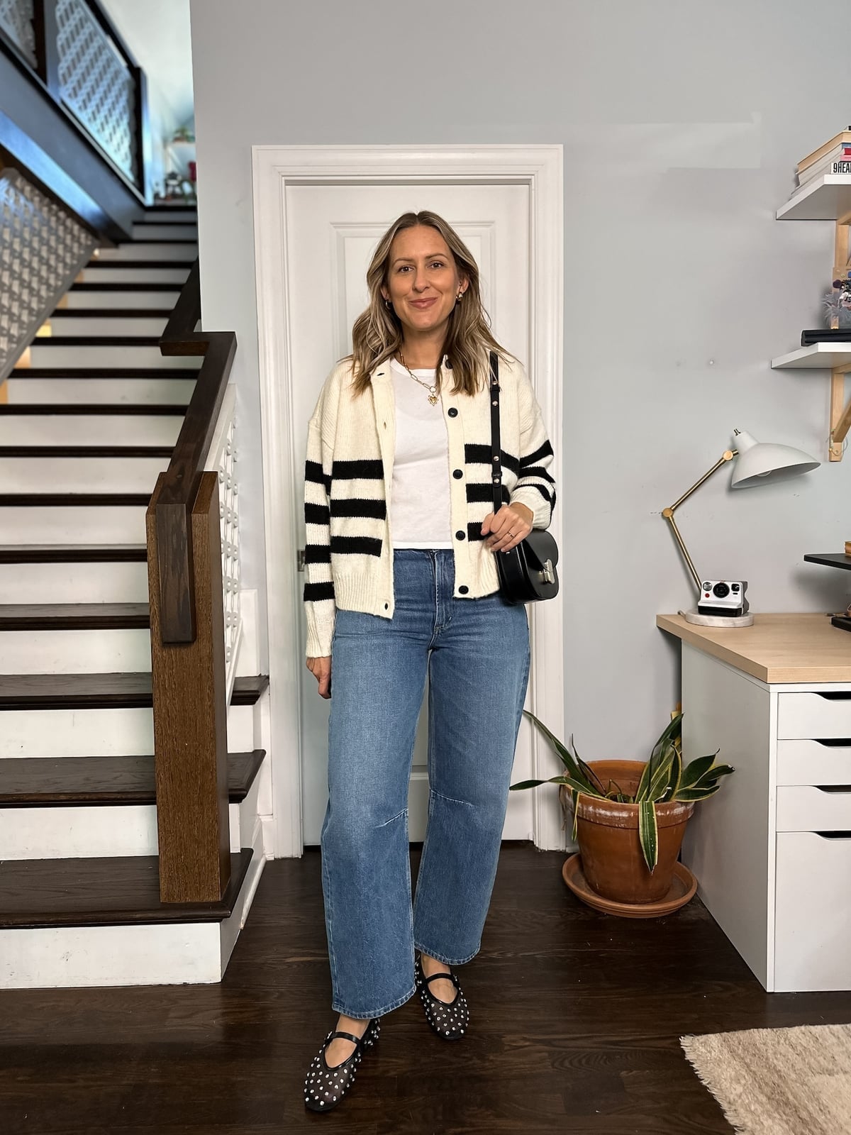 Striped Cardigan with Wide-Leg Denim Jeans — Casual Outfits