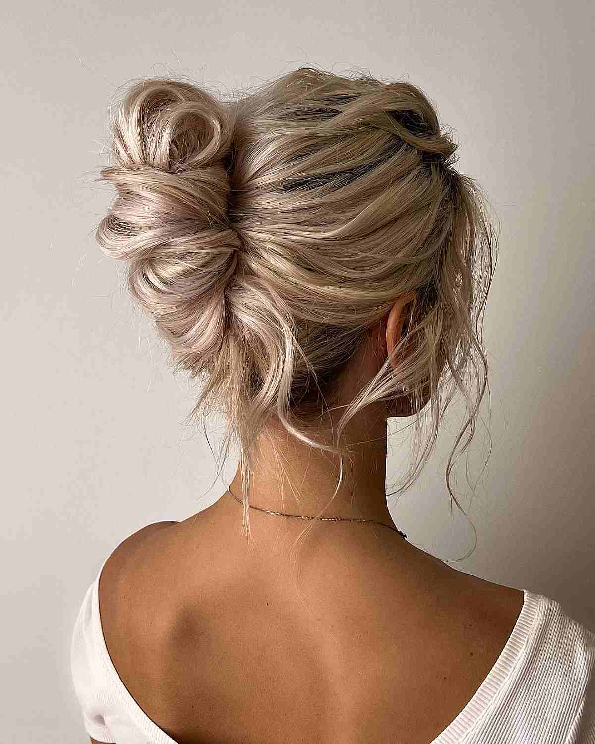 Textured Ash Blonde Updo With Twisted Knot — Casual Updo
