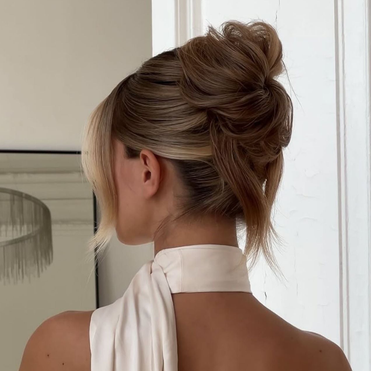 Messy Ash Blonde Updo With Face-Framing Pieces — Casual Updo
