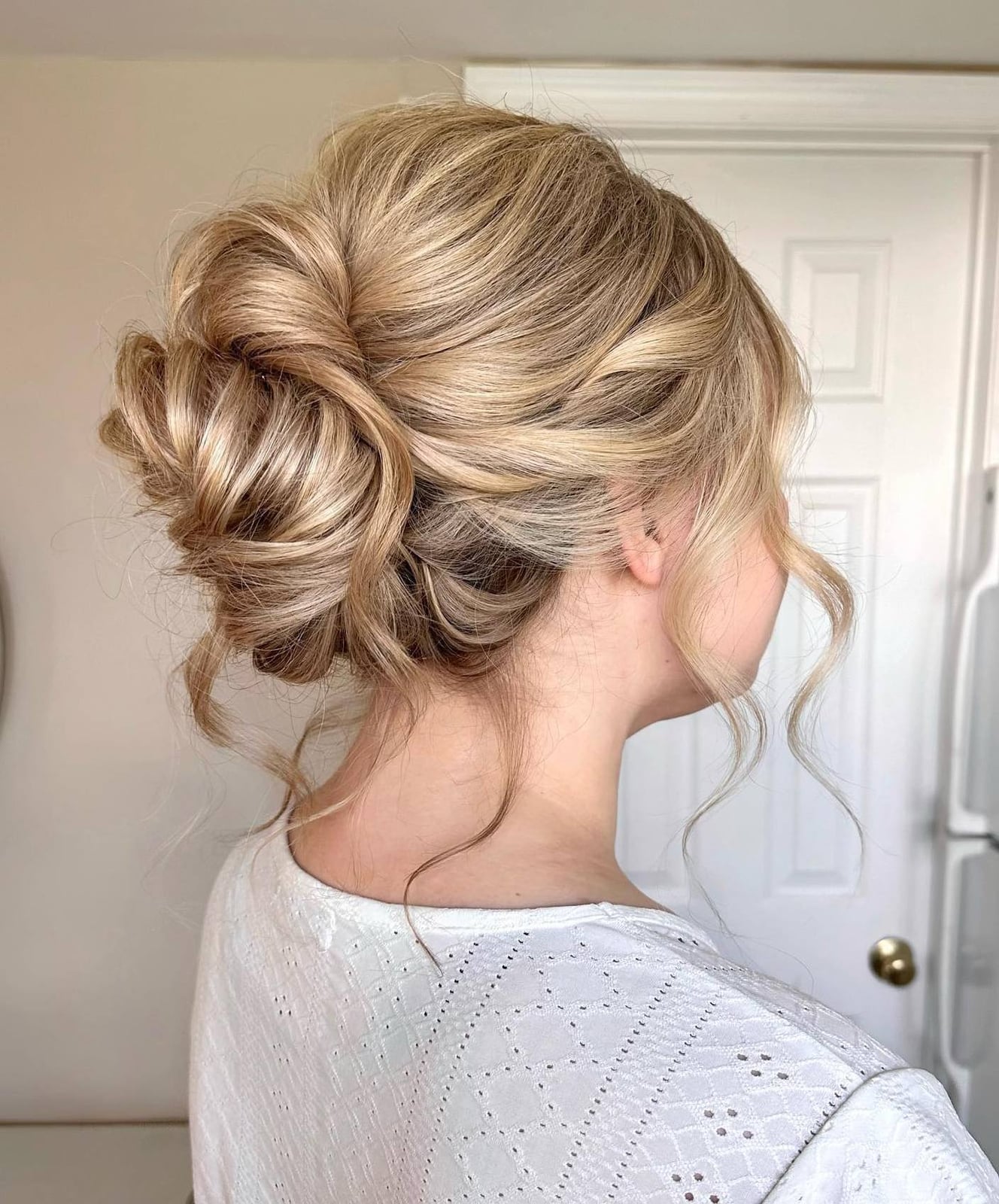 Twisted Blonde Updo With Soft Waves — Casual Updo