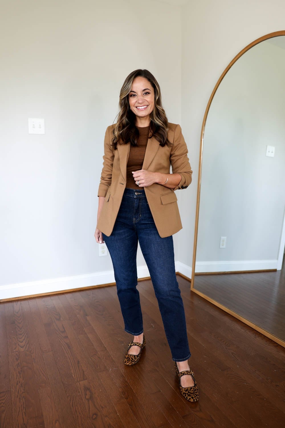 Camel Blazer with Leopard Print Flats Camel Blazer with Leopard Print Flats — Casual Work Outfits