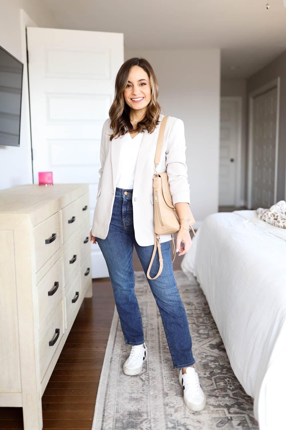 Light Gray Blazer with White T-Shirt and Jeans Light Gray Blazer with White T-Shirt and Jeans — Casual Work Outfits