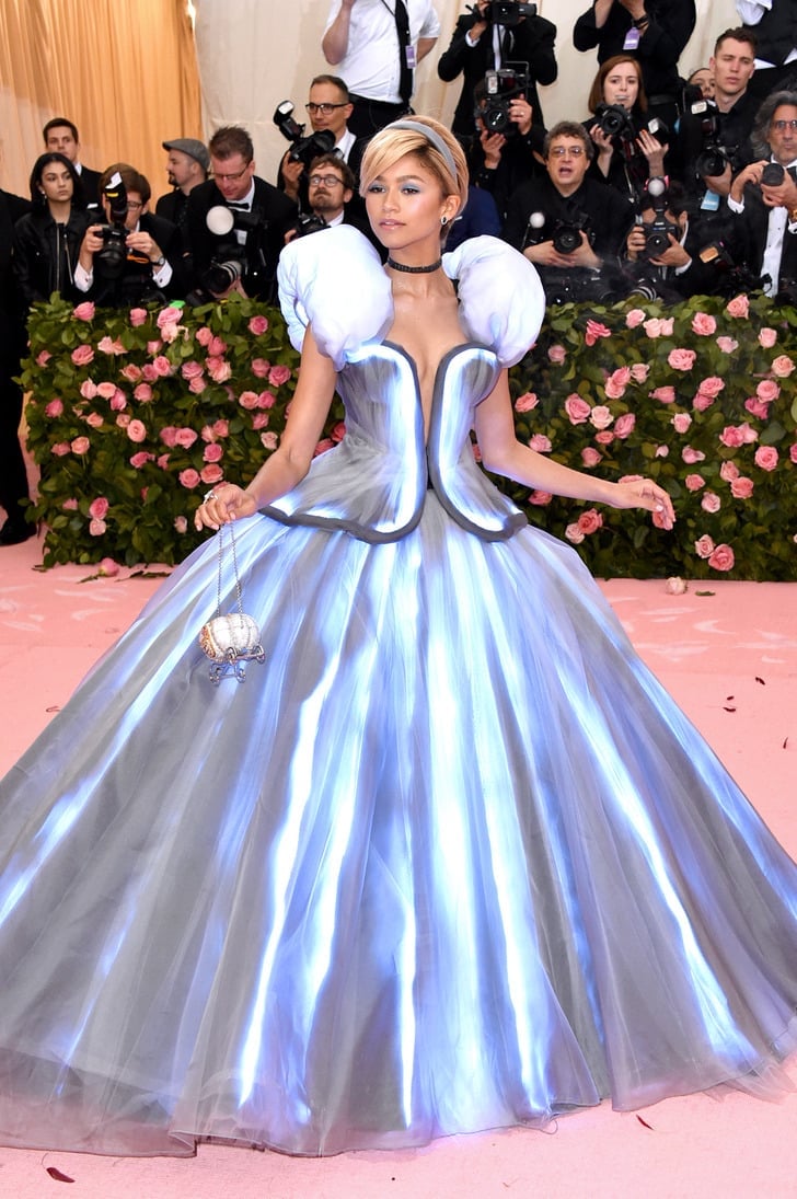 Silver Blue Ballgown with Structured Shoulders — Celebrities Dresses