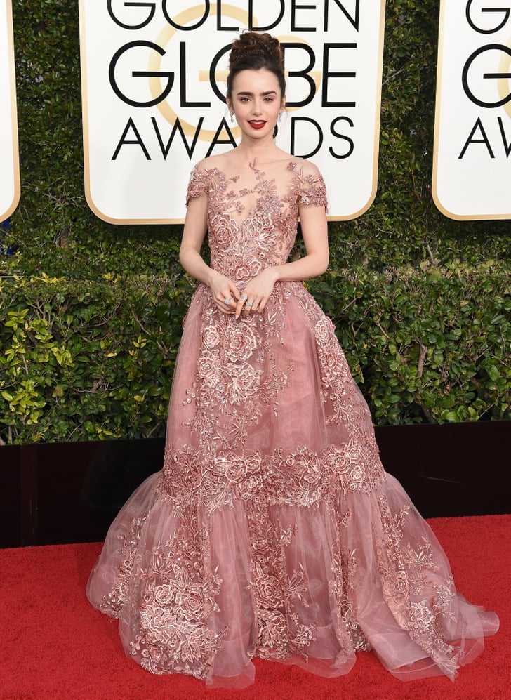 Pink Ballgown with Sheer Floral Lace Overlay — Celebrities Dresses