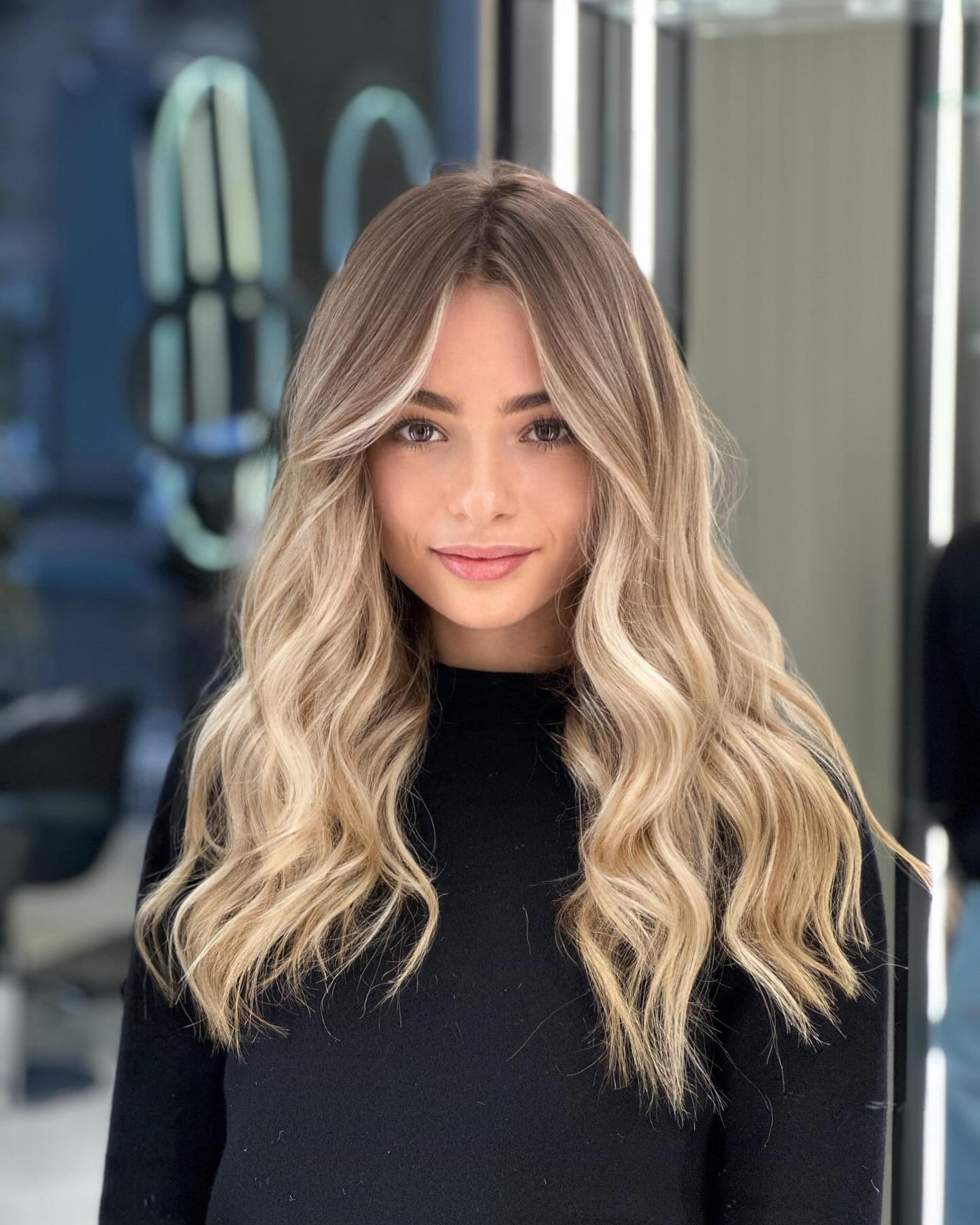 Champagne Blonde Waves With Face Framing Layers
