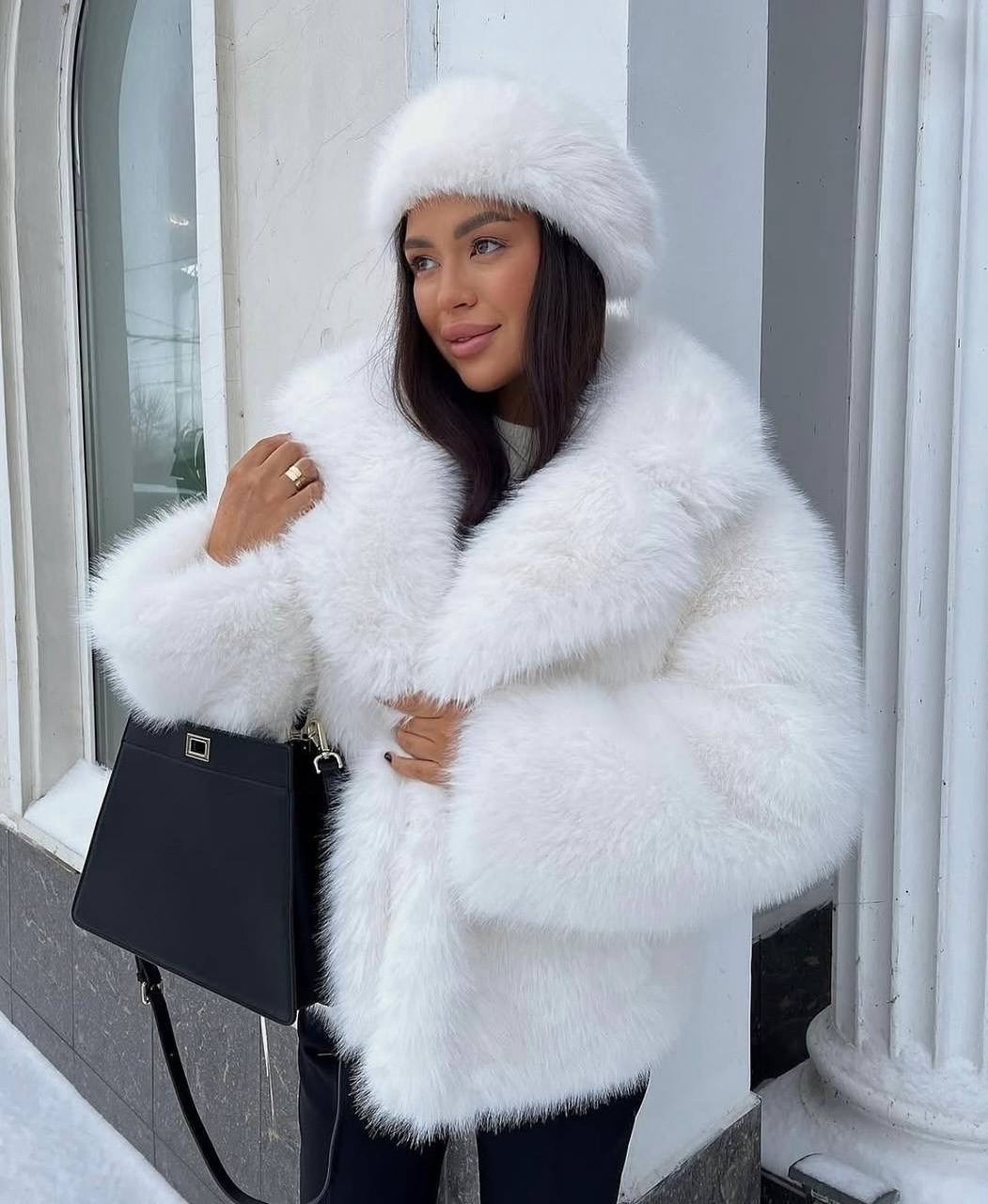 Chic Faux Fur Coat And Matching Beret Glam