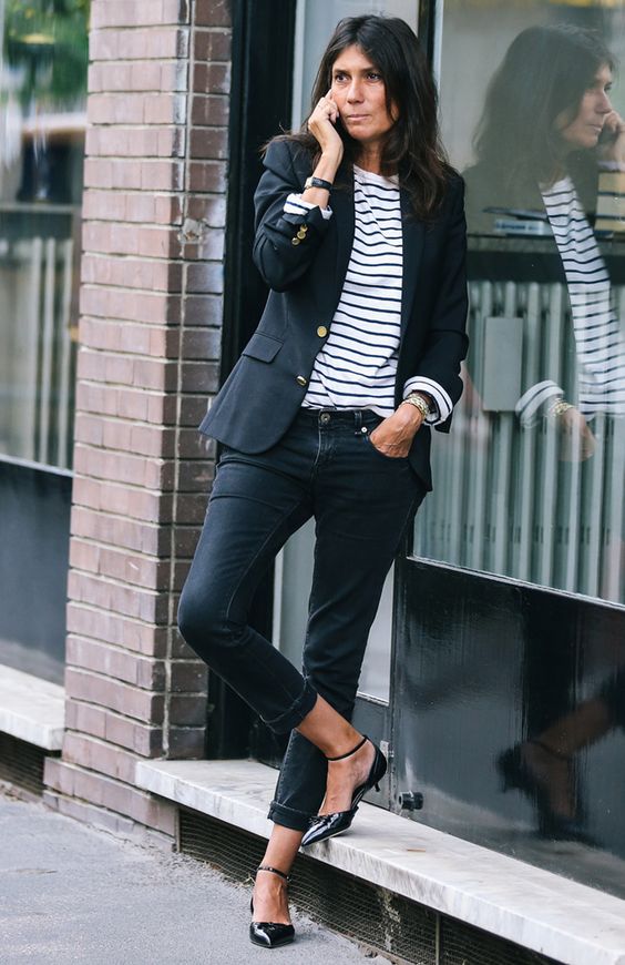 Fitted Blazer with Striped Sleeves Fitted Blazer with Striped Sleeves — Chic Style