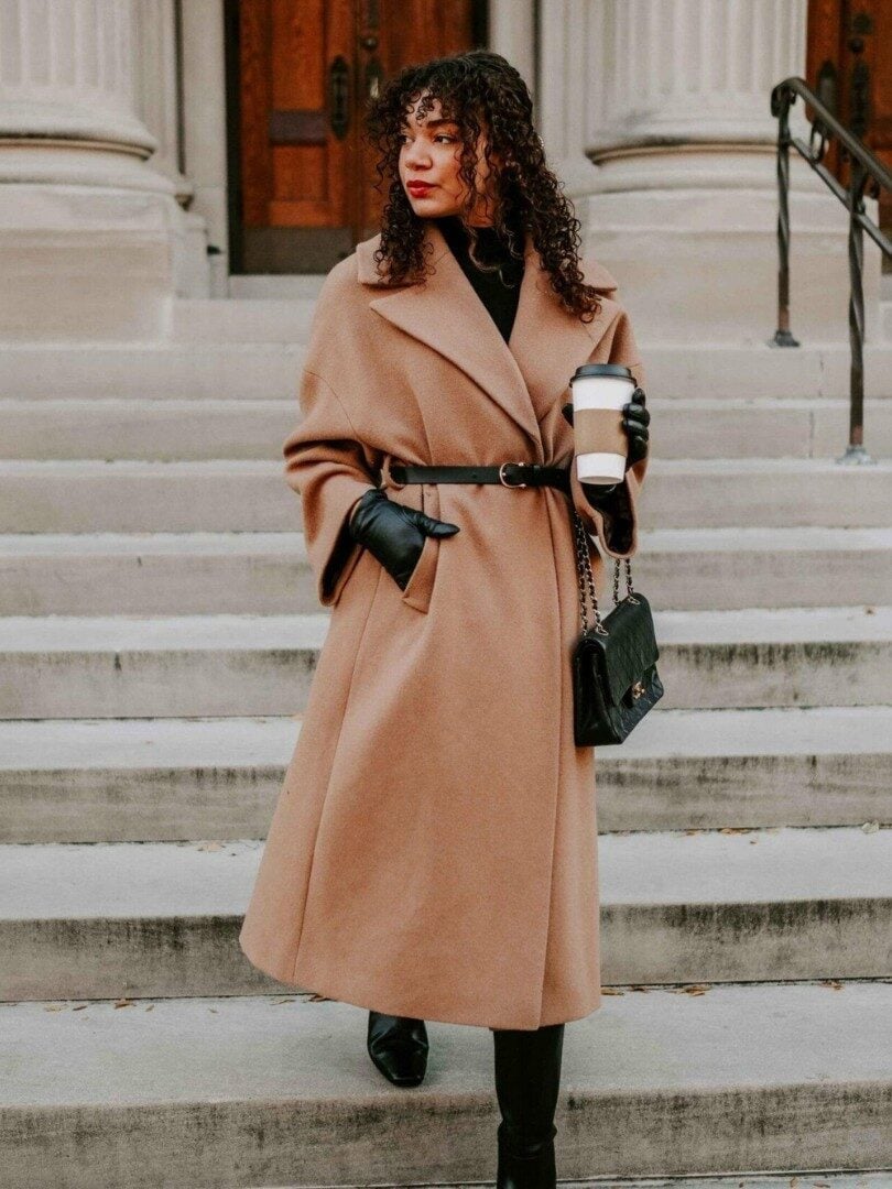 Camel Wrap Coat with Black Turtleneck Camel Wrap Coat with Black Turtleneck — Chic Style