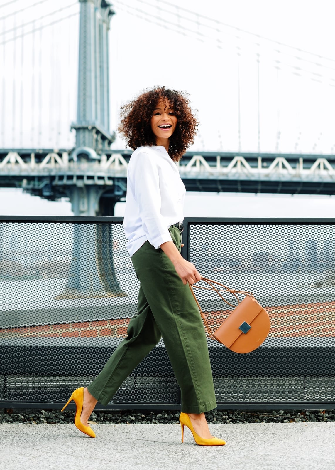 Olive Green Wide-Leg Pants with Yellow Heels Olive Green Wide-Leg Pants with Yellow Heels — Chic Style