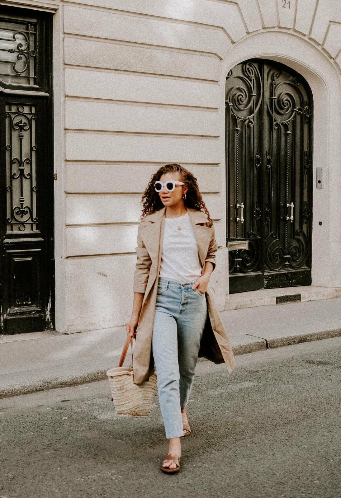 Beige Trench Coat with Straw Tote Beige Trench Coat with Straw Tote — Chic Style