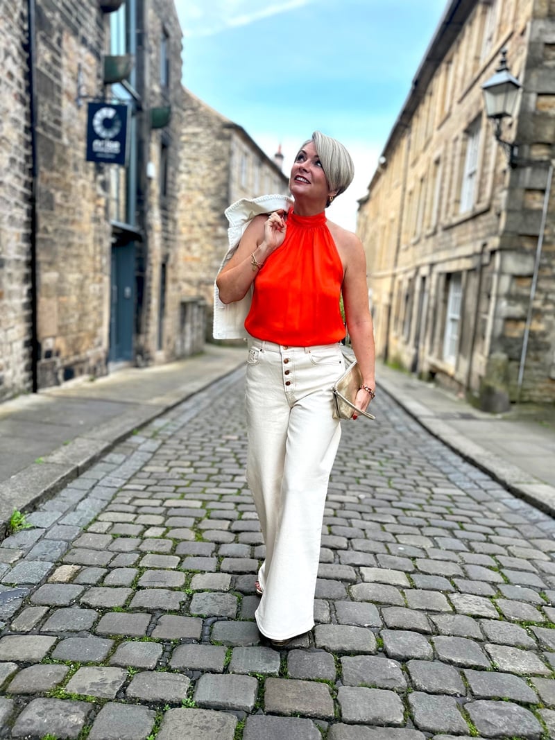 Orange Halter Top with White Jacket Orange Halter Top with White Jacket — Chic Style