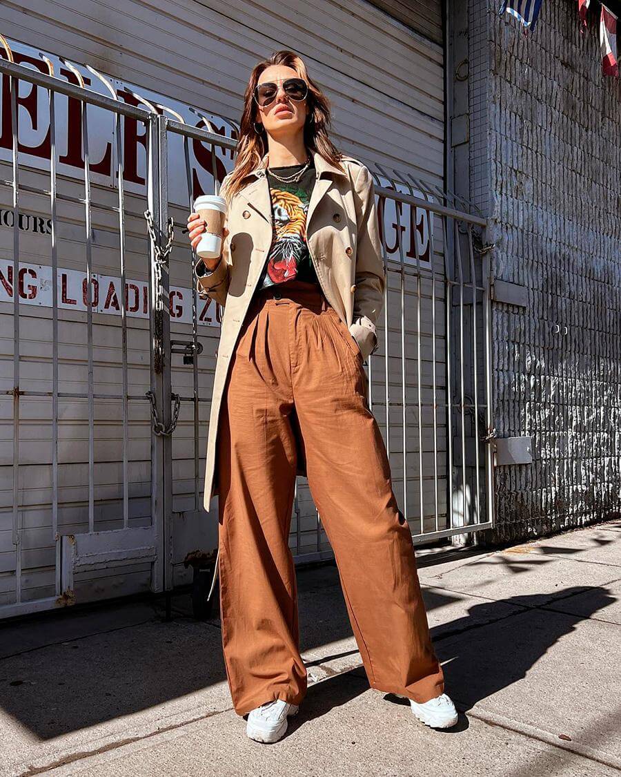 Rust Wide-Leg Trousers with Graphic Tee Rust Wide-Leg Trousers with Graphic Tee — Chic Style
