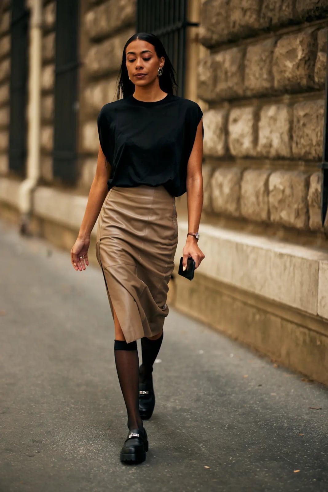 Faux Leather Midi Skirt with Loafers Faux Leather Midi Skirt with Loafers — Chic Style