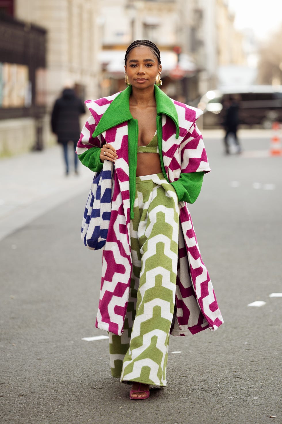 Bold Geometric Print Coat and Pants Set — Chill Outfit