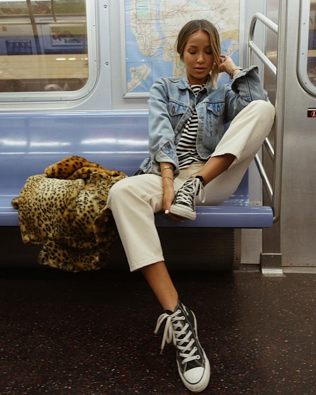 Cream Trousers with Striped T-Shirt and Denim Jacket — Chill Outfit