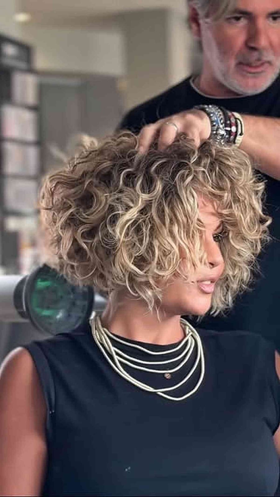 Thick Curly Blonde Bob With Highlights Thick Curly Blonde Bob With Highlights — Chin Length Bob