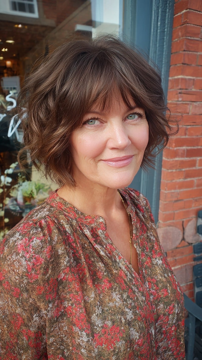 Medium Brown Bob With Full Fringe Medium Brown Bob With Full Fringe — Chin Length Bob