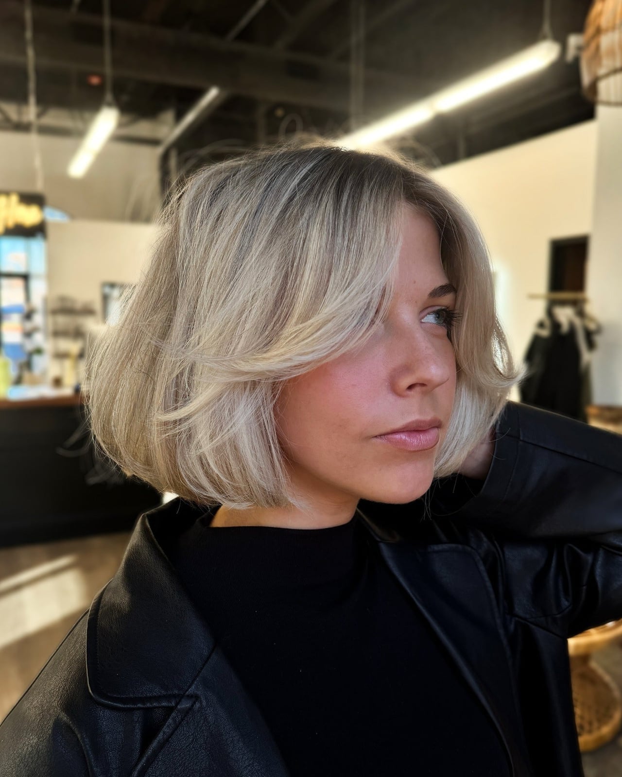Layered Ash Blonde Chin Length Bob Layered Ash Blonde Chin Length Bob