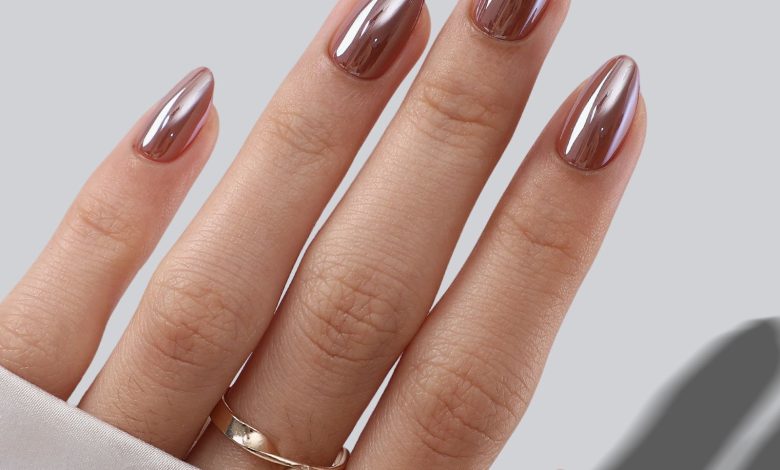 Chrome Glazed Chocolate Brown Press-On Nails | Trendy Mirror Shine Almond Nails – SHANGMENG nails