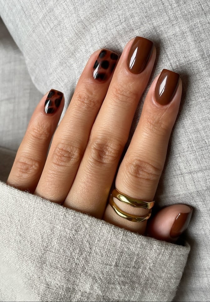 Autumnal Tortoiseshell and Leaf Art Autumnal Tortoiseshell and Leaf Art — Chocolate Nails