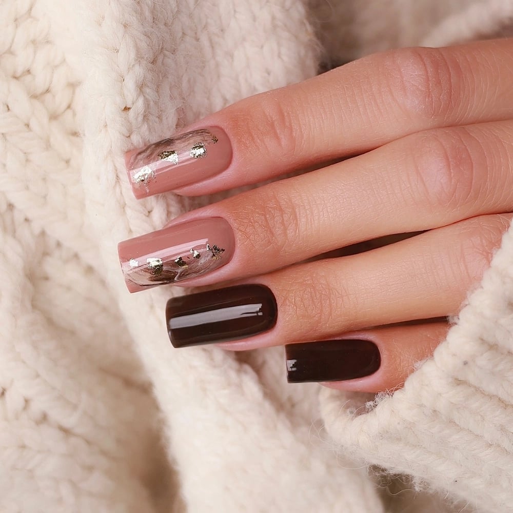 Nude Base Gold Foil Chocolate Square Nude Base Gold Foil Chocolate Square — Chocolate Nails