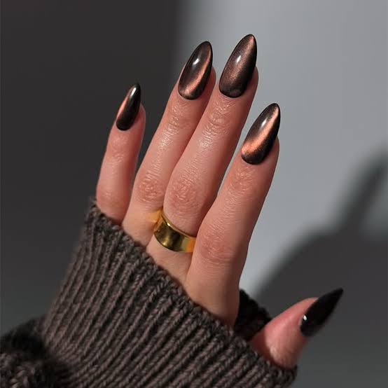 Shimmering Copper Cat Eye Chocolate Nails Shimmering Copper Cat Eye Chocolate Nails