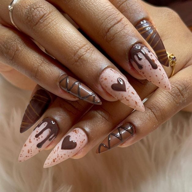 Chocolate Drip Art Long Stiletto Nails Chocolate Drip Art Long Stiletto Nails — Chocolate Nails