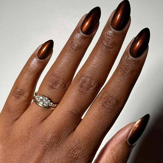 Metallic Shimmer Dark Brown Almond Nails Metallic Shimmer Dark Brown Almond Nails — Chocolate Nails